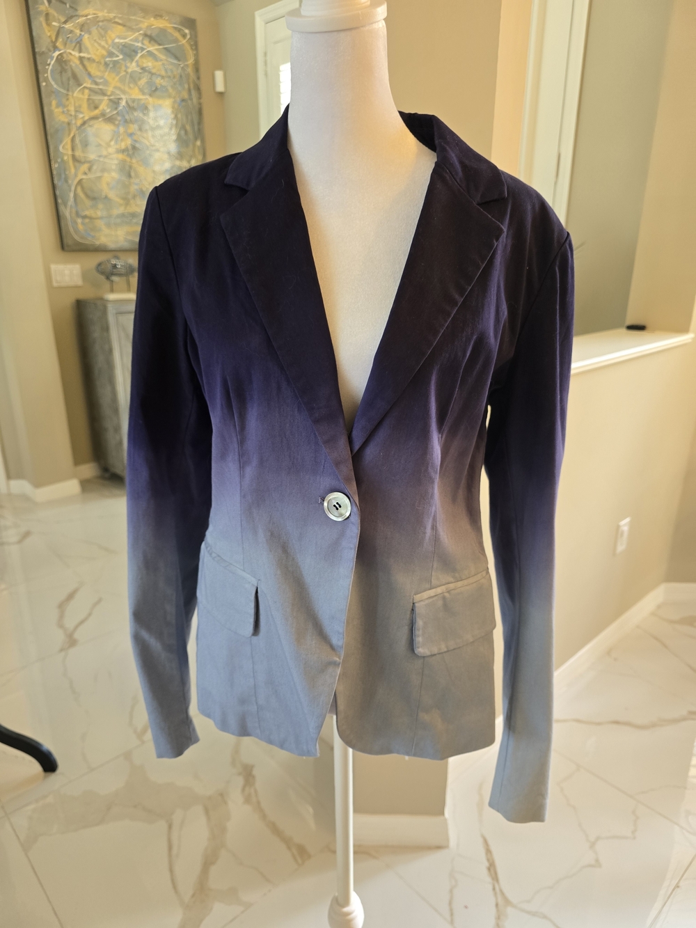 Boston Proper Ombre Navy-to-Gray Single-Button Blazer